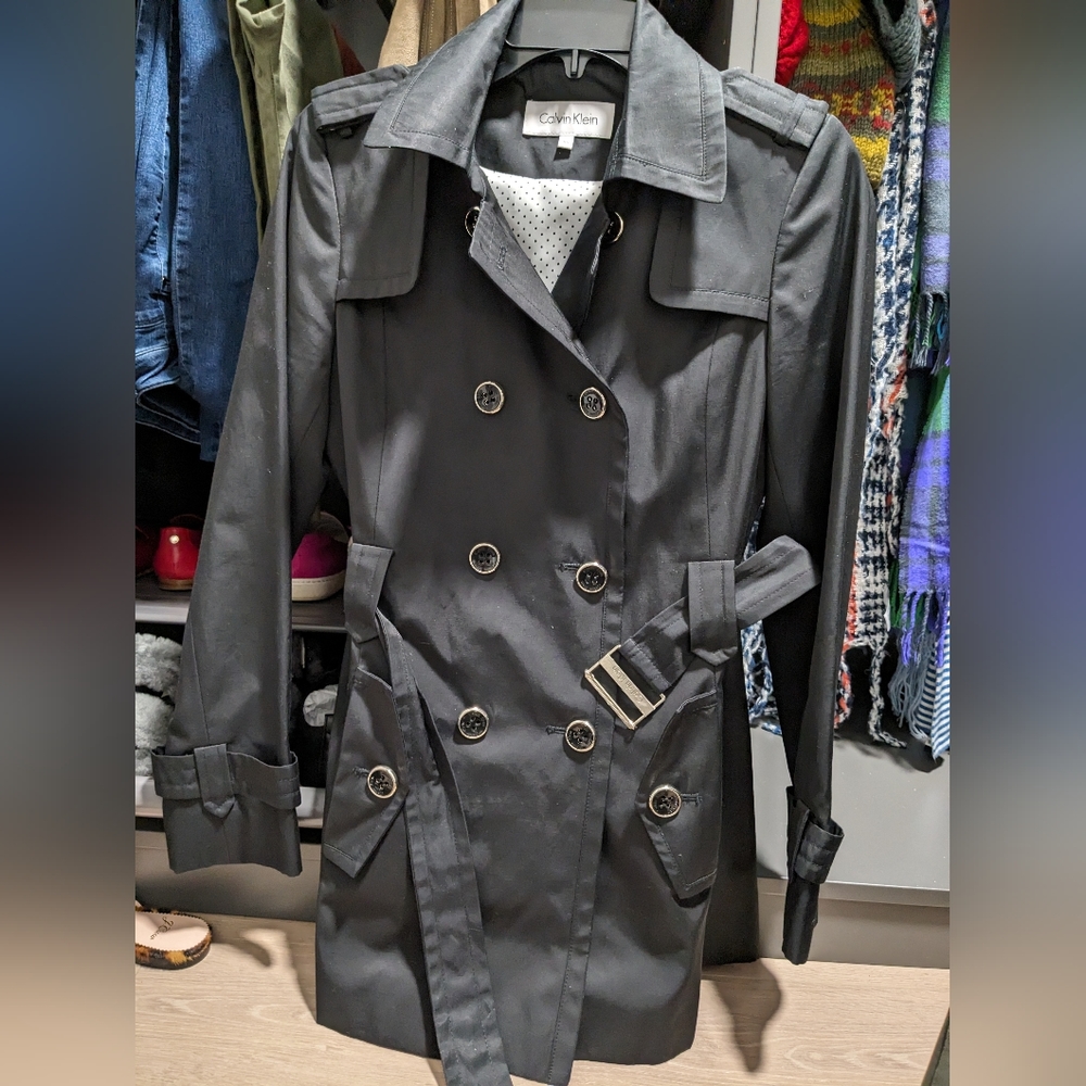 Calvin Klein Double Breasted Trench Coat Black